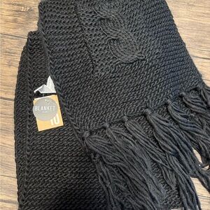 Black Knit Fringe Scarf